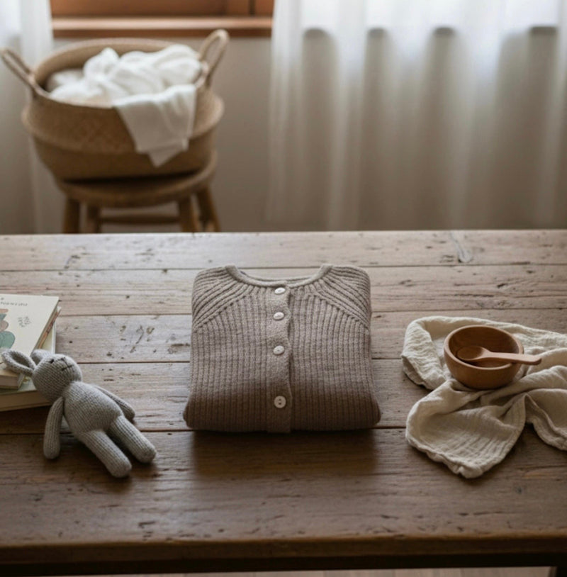 Load image into Gallery viewer, Baby boy cotton knit romper – Khaki lilac
