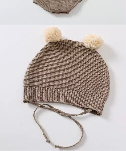 Combinaison bébé en tricot de coton doux avec bonnet – Modèle Kali - Boutique Kaki Lilas