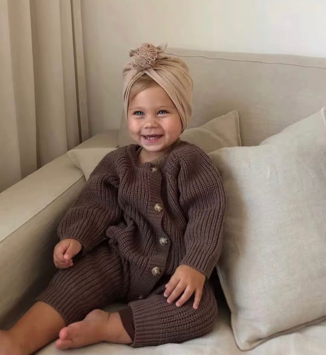 Combinaison bébé beige et marron en coton doux – taille 6-12 mois – Kali