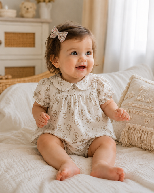 Barboteuse bébé fille été à motifs ronds fleuris