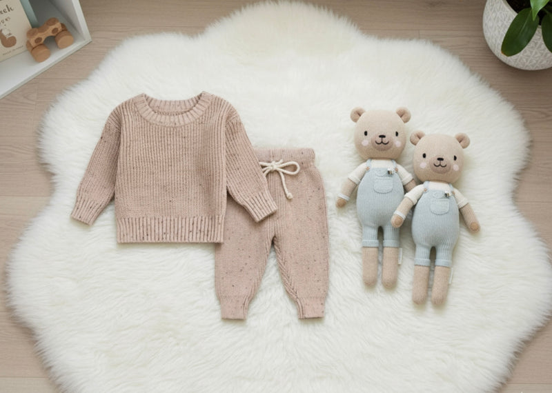 Chargez l&#39;image dans la visionneuse de la galerie, Ensemble bébé garçon en tricot de coton doux et confortable – Kali - Boutique Kaki Lilas
