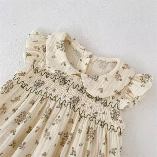 Barboteuse bébé fille coton nid d’abeille – motif fleuri – Kali