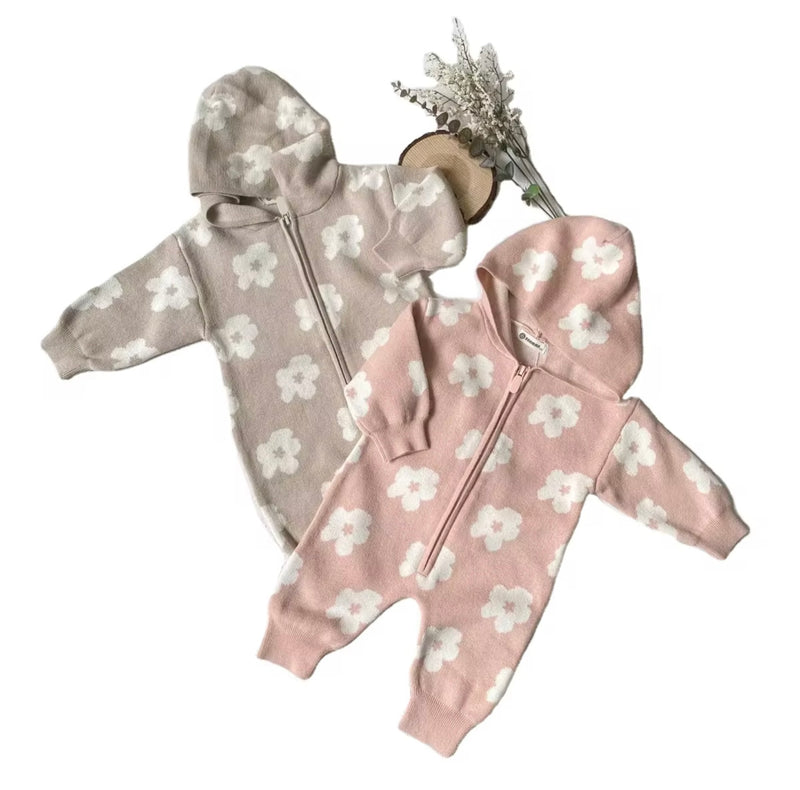 Load image into Gallery viewer, Baby hooded jumpsuit with floral prints in autumn and winter – Kali
