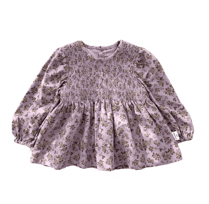 Load image into Gallery viewer, Girls' soft cotton shirt with lavender floral pattern - Kali
