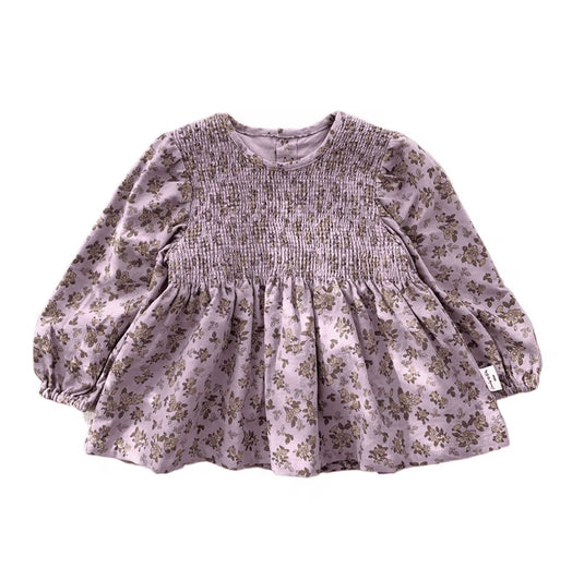 Girls' soft cotton shirt with lavender floral pattern - Kali