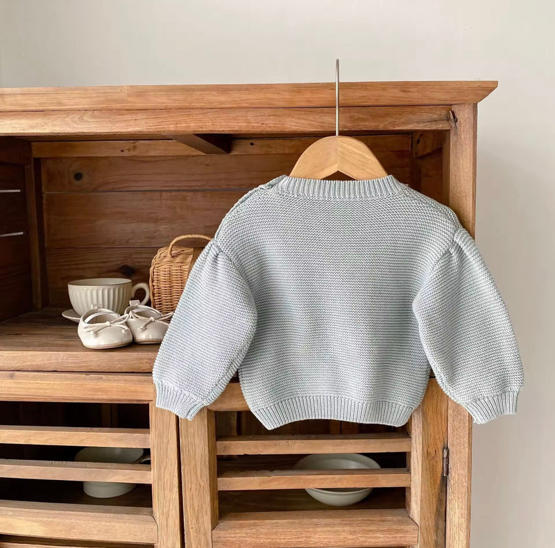 Chargez l&#39;image dans la visionneuse de la galerie, ✨ Pull bébé fille en coton doux avec cœur brodé – Kaki Lilas
