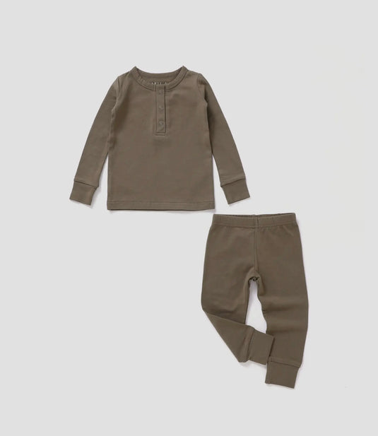 Ensemble Henley à manches longues | Noyer coton bio