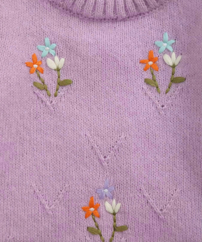 Load image into Gallery viewer, Soft lilac knitted baby jumpsuit with embroidery
