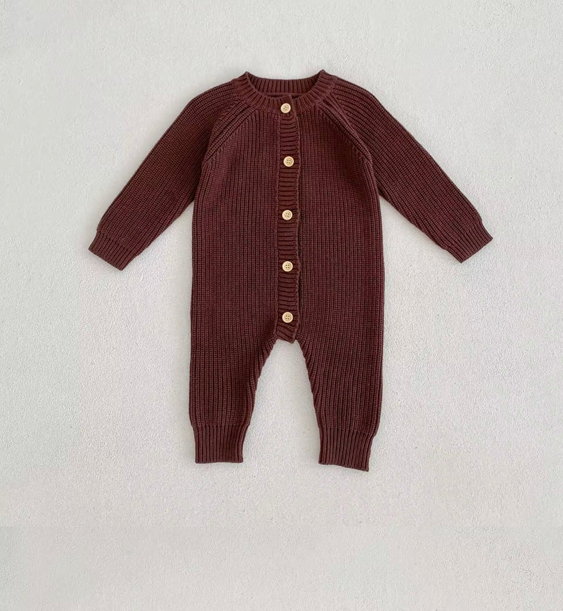 Chargez l&#39;image dans la visionneuse de la galerie, Combinaison bébé beige et marron en coton doux – taille 6-12 mois – Kali
