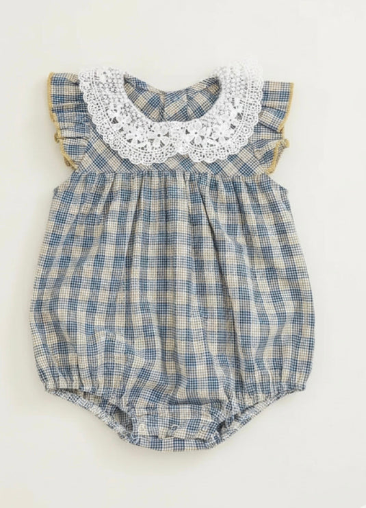 Soft cotton checked baby girl romper