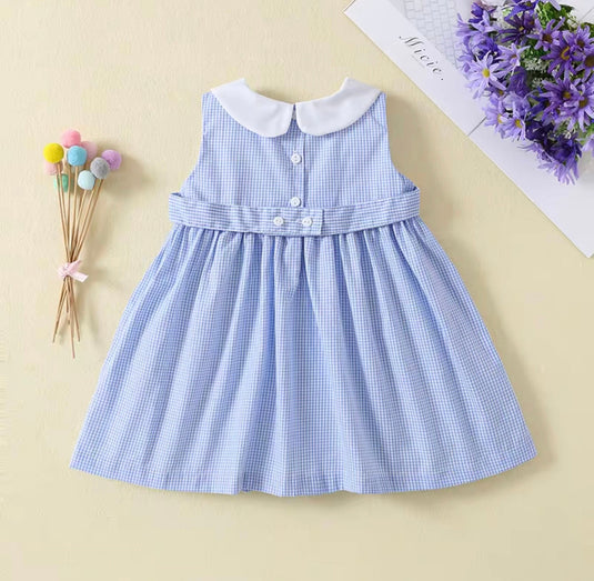 Robe bébé fille haut de gamme à carreaux bleus – Modèle Kali en coton doux