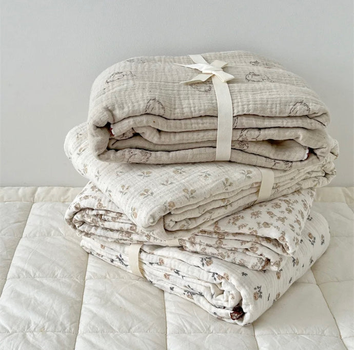 Couverture bébé florale vintage en coton 100 % – Kaki Lilas