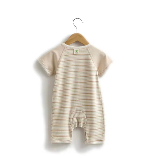Barboteuse bébé coton rayée ivoire manches courtes – Kali