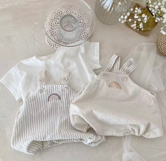Barboteuse bébé à bretelles – Motif arc-en-ciel – Kali – Coton doux