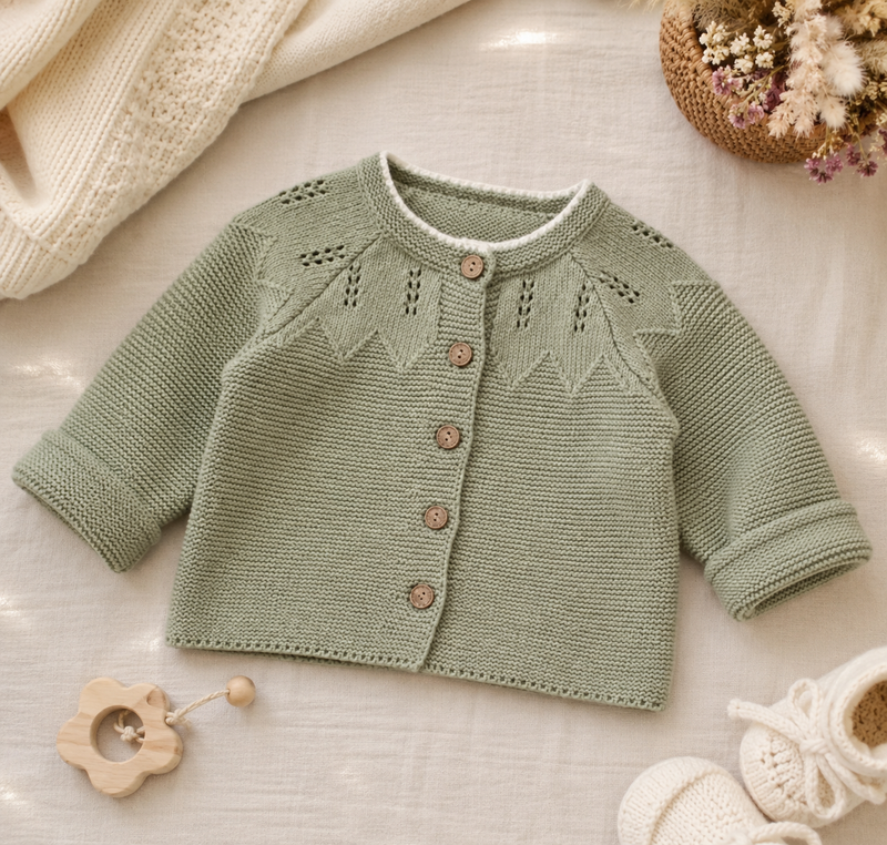 Load image into Gallery viewer, Cardigan en tricot vert sauge automne-hiver pour filles - Pré-commande
