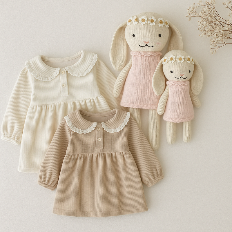 Load image into Gallery viewer, Robe fille deux tons – Modèle Kali en coton doux, style élégant - Boutique Kaki Lilas
