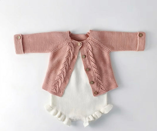 Barboteuse automne-hiver bébé tricot coton – Blanche