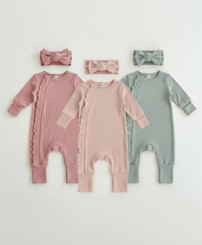 Chargez l&#39;image dans la visionneuse de la galerie, Combinaison bébé fille coton doux + bandeau – Kali
