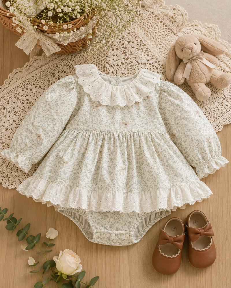Load image into Gallery viewer, Baby Girls' Peter Pan Collar Eyelet Romper Dress – Fall/Winter
