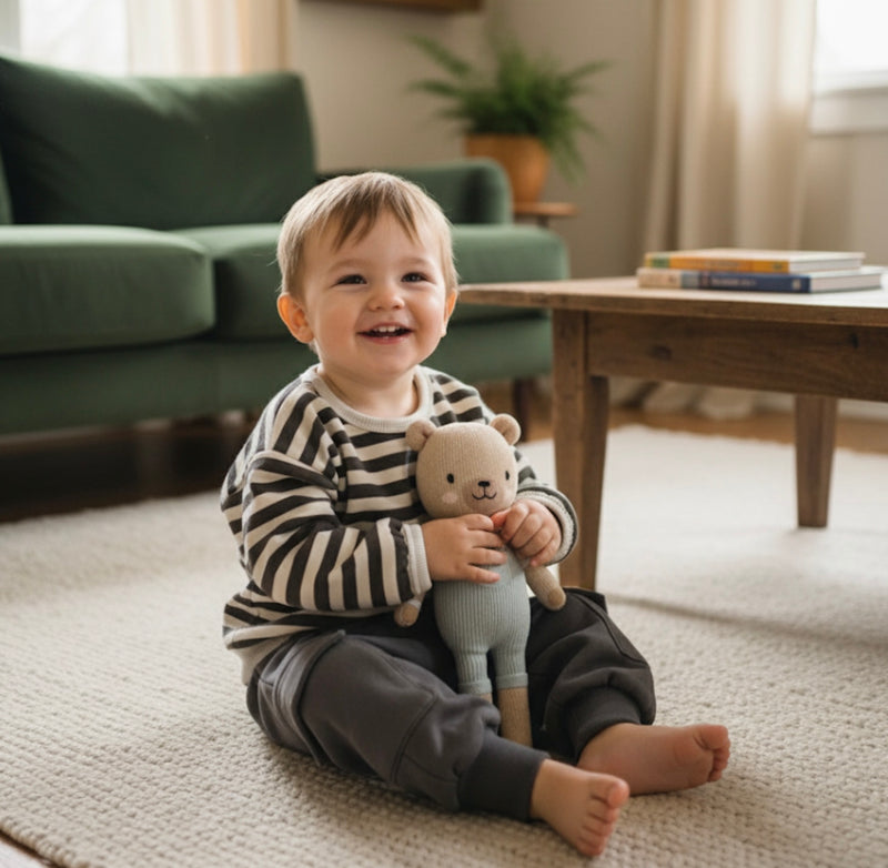 Chargez l&#39;image dans la visionneuse de la galerie, Chandail garçon coton épais rayé confortable– Kaki Lilas
