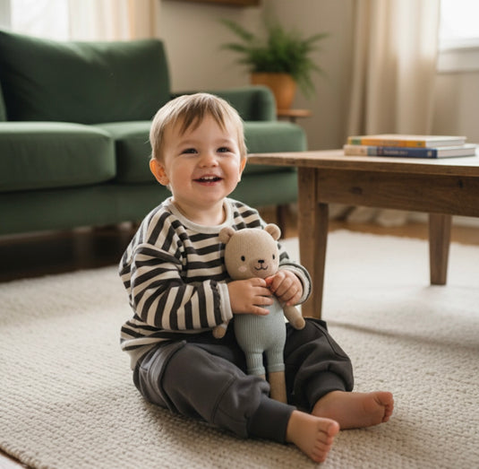 Chandail garçon coton épais rayé confortable– Kaki Lilas