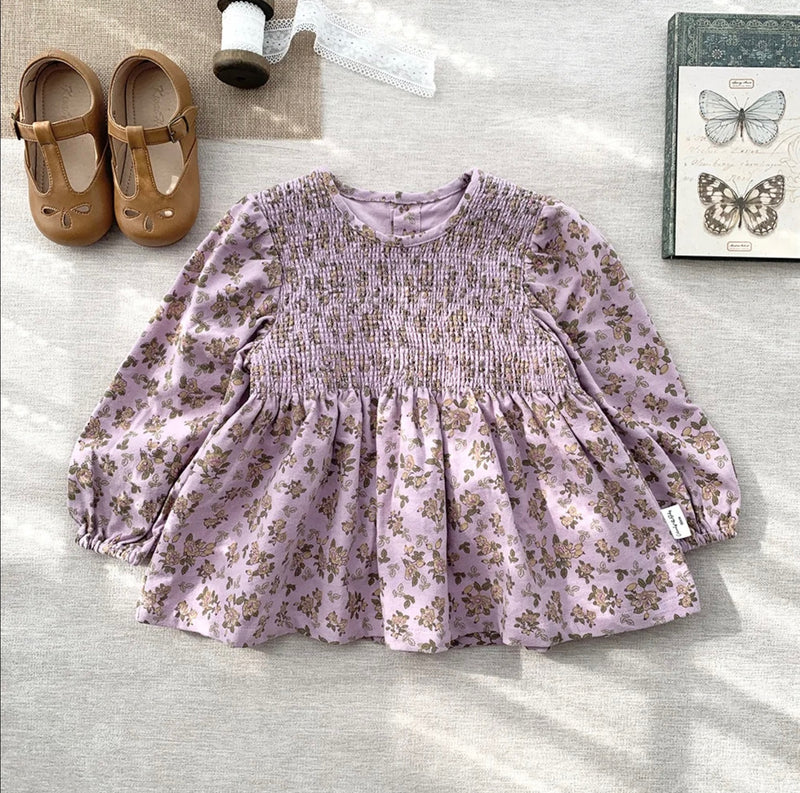 Load image into Gallery viewer, Girls' soft cotton shirt with lavender floral pattern - Kali
