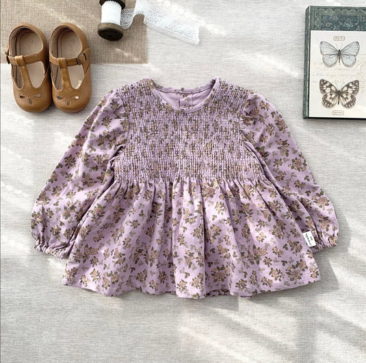 Girls' soft cotton shirt with lavender floral pattern - Kali