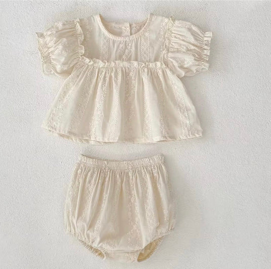 Ensemble bébé fille blouse brodée et bloomer en coton