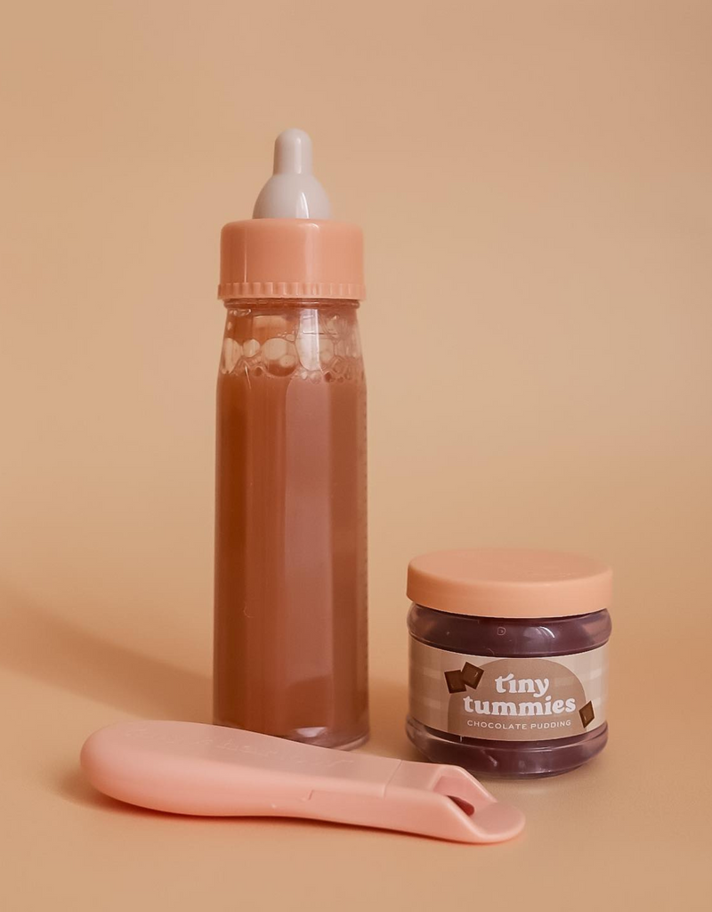 Chargez l'image dans la visionneuse de la galerie, ENSEMBLE DE PURÉE TINY TUMMIES ET BOUTEILLE DE LAIT POUR POUPÉE - CHOCOLAT - TINY HARLOW

