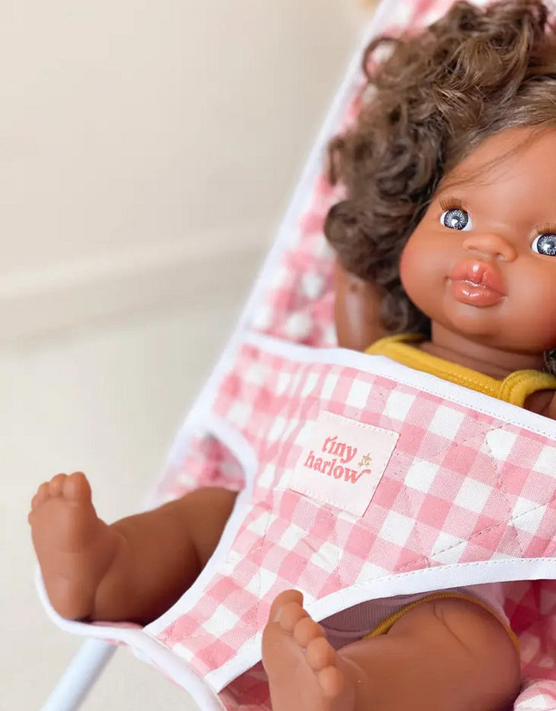 Load image into Gallery viewer, POUSSETTE POUR POUPÉE - VICHY ROSE - TINY HARLOW

