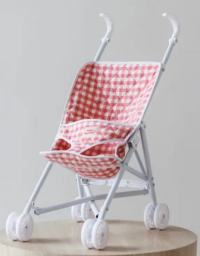 Load image into Gallery viewer, POUSSETTE POUR POUPÉE - VICHY ROSE - TINY HARLOW
